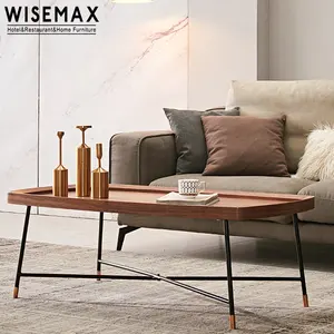 WISEMAX meja kopi kayu industri Modern ruang tamu kombinasi Set furnitur kaki besi logam meja sisi persegi murah