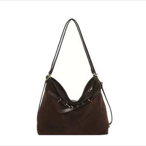 <strong>Retro</strong> suede <strong>tote</strong> bag - Women's brown suede shoulder bag - Adjustable shoulder strap casualhandbag - Product Image 3