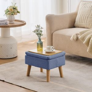 BRIAN DANY <strong>Velvet</strong> Teddy Fleece Storage Ottoman <strong>Footstool</strong> with Legs Home Furniture for Living Room Entryway Office <strong>Blue</strong> - Product Image 6