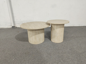 Modern Minimalist Style <strong>Circular</strong> Wooden Vertical Stripe Base Living Room <strong>Coffee</strong> <strong>Table</strong> - Product Image 2