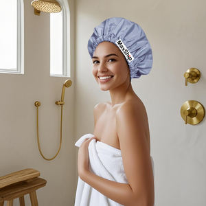 Logo personnalisé <span class=keywords><strong>bonnet</strong></span> de douche doublé soyeux pour femmes <span class=keywords><strong>bonnet</strong></span> de <span class=keywords><strong>bain</strong></span> imperméable lavable bande élastique accessoires de <span class=keywords><strong>bain</strong></span> <span class=keywords><strong>bonnet</strong></span> de cheveux - Product Image 2