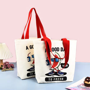 Bolsa Tote de Lona de Algodão com Bolso e Zíper, Fofa, Lisa, Simples, Pequena e Barata, Bolsas Femininas, Bolsa Tote Personalizada com Logo Impresso - Product Image 3