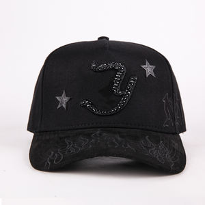 卸売 高品質 カスタム 5パネル 刺繍入り野球帽 カーブブリム ユニセックス スエード野球帽 ラインストーンロゴ付き - Product Image 5