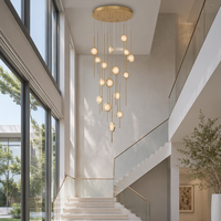 Lustre Jingshi Lighting Gold Star Rain avec disques en cristal, anneaux suspendus décalés pour escalier ou plafond haut
