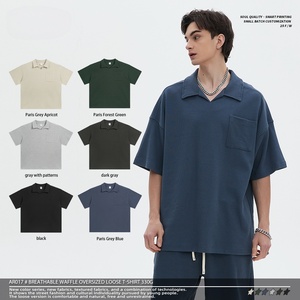 Conjunto de Camiseta Polo y Pantalones Cortos para Hombre, Estilo Casual, Transpirable, de Algodón 100%, Diseño Waffle, Hombros Caídos, Holgado, ODM/OEM - Product Image 2