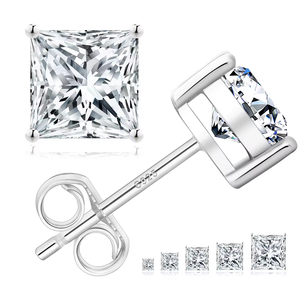 Boucles d'oreilles en argent S925, moissanite taille princesse carrée, clous d'oreilles à quatre griffes, plusieurs tailles, motif papillon - Product Image 1