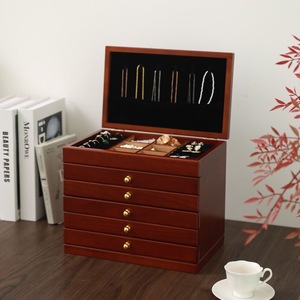Boîte de rangement en bois de grande taille avec tiroir, présentoir à bracelets, rangement pour accessoires féminins, pour bagues, colliers, boucles d'oreilles - Product Image 1