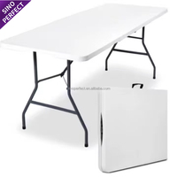 Table pliante ronde en plastique noir semi-pliable pour événements, table de banquet portable en plastique pour mariage, fête, repas