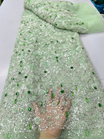 Tissu en dentelle française brodée de luxe NI.AI avec strass en cristal et sequins lourds, tissu en maille nigériane pour soirée