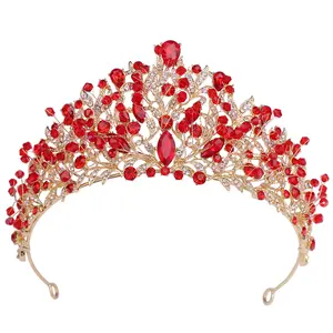 FD23 H1413B 유럽과 미국의 새로운 우아한 티아라 멀티 컬러 합금 수제 크리스탈 웨딩 모자 신부 왕관