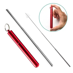 Reusable Telescopic Collapsible Stainless Steel Metal Straw With Case Brush