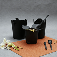 Boîte à nouilles jetable en papier kraft noir, résistante à la graisse, rectangulaire, pour emporter, pour l'emballage de sushis et de pâtes