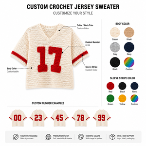 Wholesale Customizable Women's Winter Team Color Crochet Football Jersey Blank Knit 100% Cotton Custom <b>Logo</b> Front Embroidery - Product Image 6