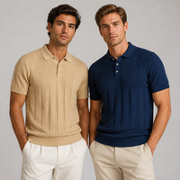 Polo en maille côtelée à manches courtes pour homme, mélange cachemire et laine, pull décontracté, personnalisable avec logo, vente en gros, idéal pour les entreprises en Europe