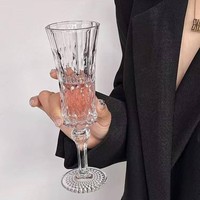 Verre à flûte en verre sodocalcique, style Instagram, vintage, à motifs diamantés en relief, haute esthétique, pour restaurant