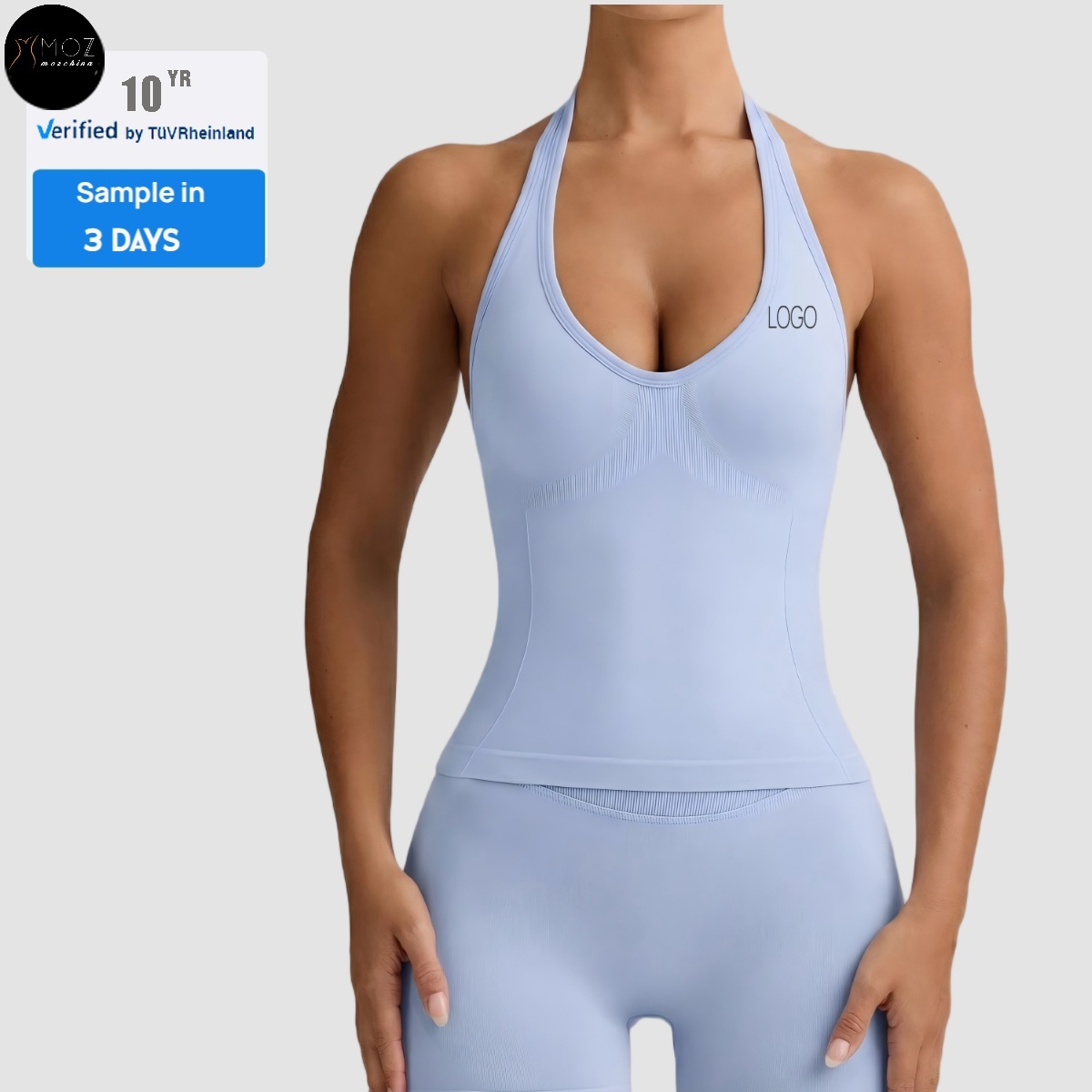 Women's Halter Neck Tank Top with Built-In Bra - Push-Up Backless Active Top for Yoga Pilates & Gym Custom Tank Tops Available