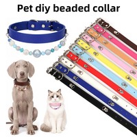 Collier pour animaux de compagnie en cuir PU réglable, collier pour chien et chat décoré de perles en résine colorées, collier personnalisé pour chiot à faire soi-même