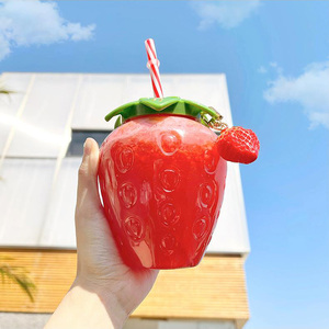 500ml PET trong suốt màu hồng dâu dâu rơm cốc sinh tố Sữa nước trái cây với mặt dây chuyền rơm không có đèn Led - Product Image 3