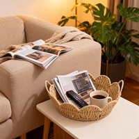 Panier de rangement tressé en corde de papier à bord festonné pour la décoration intérieure, le salon et la chambre, pour le rangement de magazines et d'objets divers