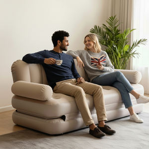 Canapé-<span class=keywords><strong>Lit</strong></span> Gonflable Flocqué <span class=keywords><strong>2</strong></span> Personnes en PVC, Canapé Gonflable Double Pliable pour Chambre et Camping en Plein Air - Product Image 1