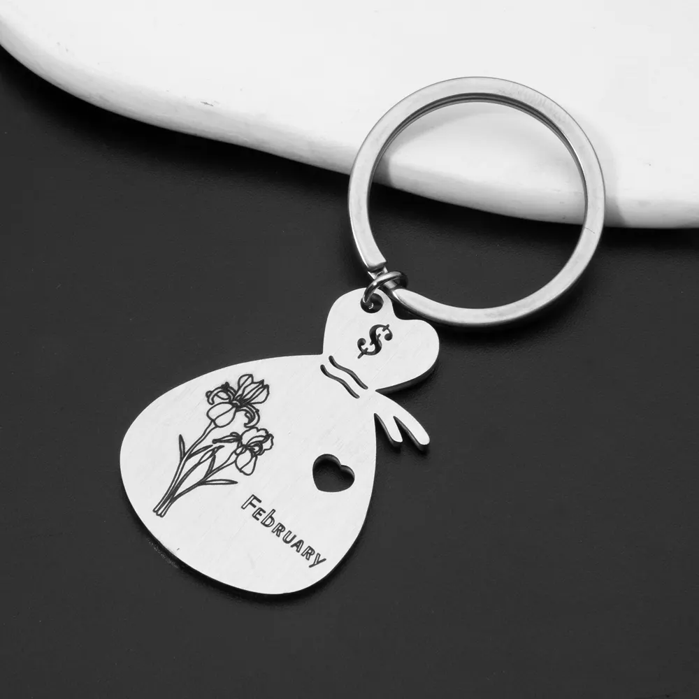 محفظة من الفولاذ المقاوم للصدأ محفورة بالليزر حلقة مفاتيح تصميم شعار شركة مخصص هدية تذكارية حلقة مفاتيح معدنية