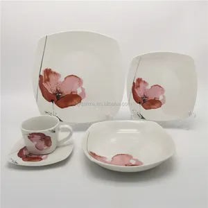 30pcs白色陶瓷瓷方形餐具套装