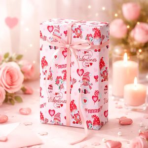 Valentines Wrapping <b>Paper</b> Pink Reversible Gnome Love Design 17 Inch X 33 Feet Gift Wrap For Valentine's Day - Product Image 2
