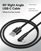 Câble USB A vers Type C à angle droit de 90 degrés, USB 2.0 480 Mbps, coque en aluminium, nickelé, câble de charge et de données USB C tressé en coton