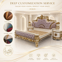 Ensemble de meubles de chambre à coucher de style européen, lit double en bois sculpté de style baroque royal avec tête de lit
