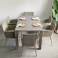 Ensemble table et chaises de jardin d'extérieur moderne style nordique, structure en alliage d'aluminium, tressage en corde tubulaire, résistant à l'eau et aux UV