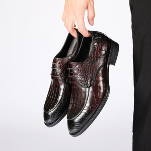 Zapatos Oxford de cuero genuino negro con punta en pico y cordones, zapatos de vestir estampados para todas las estaciones, envío directo - Product Image 2