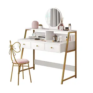 Niedriger Preis Glanz Design Schlafzimmer Fancy Girl Makeup Vanity Schmink tisch, Kommode Spiegel und Hocker Set