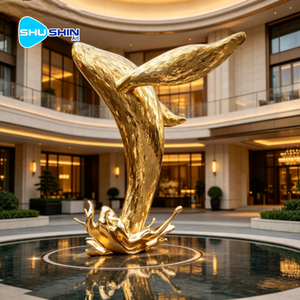 Sculpture de queue de <span class=keywords><strong>baleine</strong></span> en acier inoxydable poli miroir avec base en forme de vague, statue métallique pour aménagement aquatique d'hôtel - Product Image 6