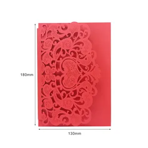 Custom Luxury Design Laser Cut Red Paper 3d Wedding Invitation Greeting Card With Envelope