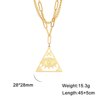 Collar de Acero Inoxidable de Moda con Colgante de Pirámide Egipcia, Ojo Turco y Triángulo Illuminati, Doble Cadena, Joyería al por Mayor para Mujer
