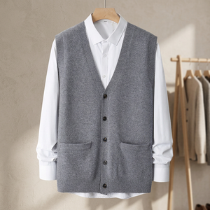 <b>Men's</b> Winter Business Wool <b>Cardigan</b> V-neck Breathable Anti-Wrinkle Thick Single Button Closure Fashionable Comfortable Soft - Product Image 3