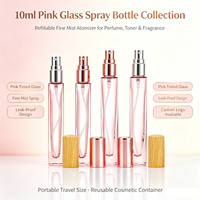 Flacon pulvérisateur de parfum en verre rose long carré/cylindrique de 10 ml, atomiseur rechargeable à brume fine avec pompe or rose