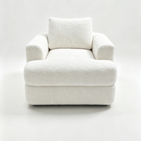 Fauteuil d'appoint carré moderne en tissu bouclé blanc crème, rembourré épais, avec coussin amovible