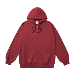 Unisex Oversized <b>Hooded</b> <b>Zip</b>-Up Sweatshirt Solid Color French Terry Cotton Casual Autumn Wear - Product Image 1