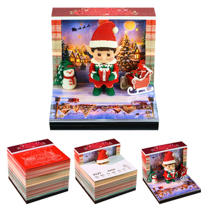 Bloc de Notas de Papel con Calendario Navideño 2027, Diseño Personalizado con Logotipo, Escena de Pueblo Iluminada, Muñeco de Nieve y Trineo, Decoración para Escritorio - Product Image 1