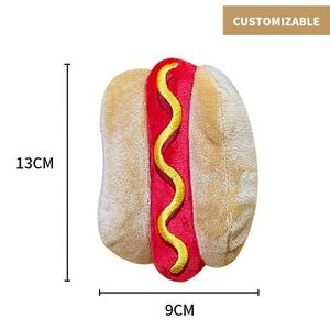 Fabbrica diretta <span class=keywords><strong>Pet</strong></span> squittio giocattoli basso MOQ all'ingrosso patatine fritte di peluche Pizza <span class=keywords><strong>Hamburger</strong></span> imbottito cuscino cigolante cane giocattoli - Product Image 5