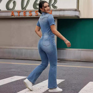 Nouvelle vente chaude commerce extérieur lavé une pièce pantalon droit élastique une pièce jean femmes combinaisons combishorts - Product Image 2