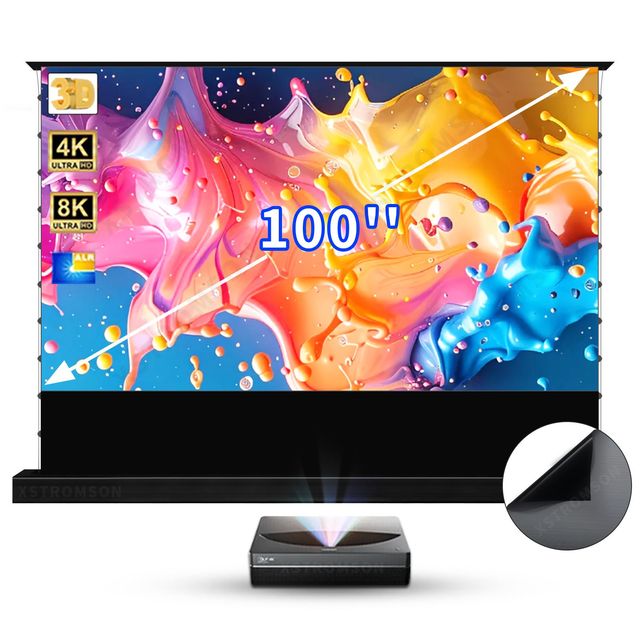 100 Inch 16:9 Electric Tension Floor Rising Projector Screen ALR CLR Ambient Light Rejecting Motorized for UST Laser TV 3D 4K 8K