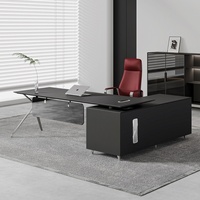 Bureau d'ordinateur en bois en forme de L, grand, moderne et minimaliste, avec tiroirs, style luxe léger, noir