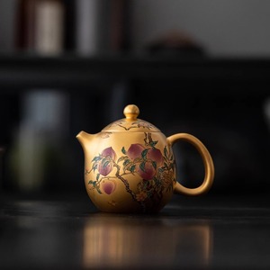 Théière en forme d'œuf de dragon plaqué or 24 carats Zhou Hongjie, en porcelaine, avec couvercle, pour service à thé Kung Fu - Product Image 1