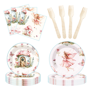 Juego de Decoración para Fiestas Infantiles DAMAI, Platos y Vasos de Papel con Diseño de Hongo Elfo Rosa, Juego de Vajilla para Fiestas de Cumpleaños - Product Image 1