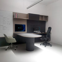 Bureau moderne en L réglable en hauteur avec tableau blanc, armoire murale et panneau de séparation pour espace de travail de direction