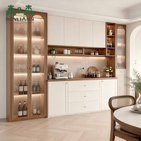 Buffet modulaire personnalisé avec rangement mural intégré, vitrine en verre cintrée pour appartement de luxe