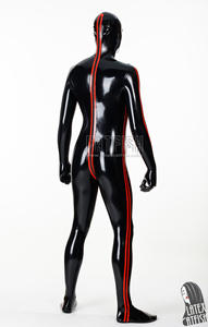 Combinaison en latex pour <span class=keywords><strong>homme</strong></span>, noir et rouge, 0,4 mm d'épaisseur, avec fermeture éclair, couverture intégrale, fermeture éclair à 3 voies au dos et capuche - Product Image 3
