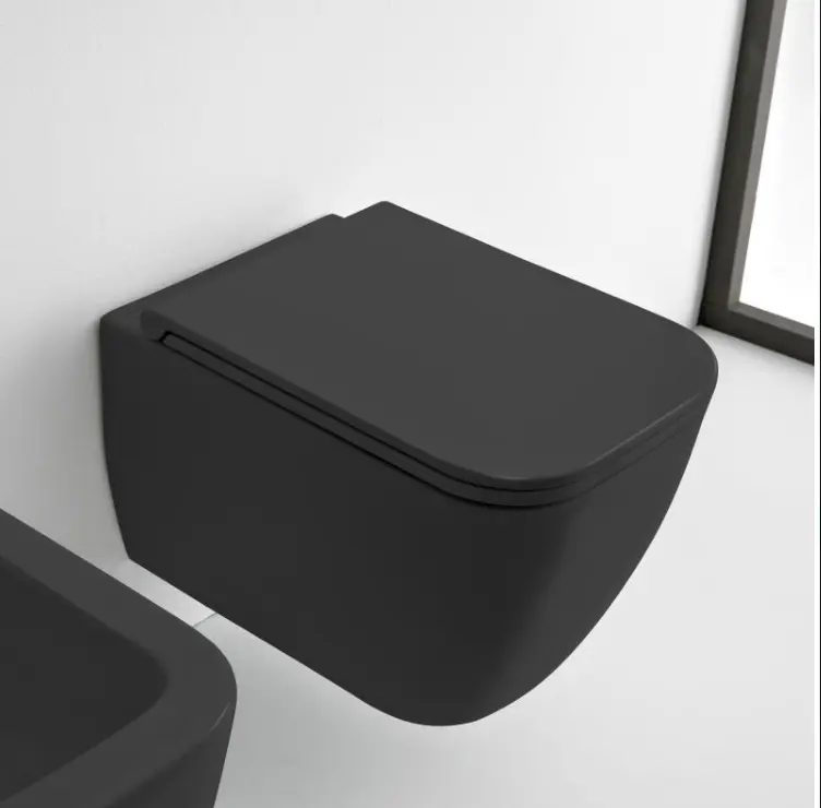 Yeni lüks mat siyah sifon çerçevesiz seramik sifonik tek parça tuvalet yıkamak banyo için